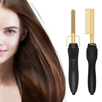 Luxury Professional Salon Electric Hair Straightener Hot Comb Curling Straightener Hair Heating Styling Tools Copper Hot Comb